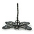 Black, Grey Austrian Crystal Dragonfly Brooch With Moving Tail In Black Tone Metal - 80mm Length - view 7