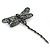 Black, Grey Austrian Crystal Dragonfly Brooch With Moving Tail In Black Tone Metal - 80mm Length - view 4