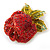 Burgundy Red, Green Swarovski Crystal 3D Rose Brooch/ Pendant In Gold Plating - 45mm Across - view 2