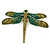 Large Green, Olive Austrian Crystal Dragonfly Brooch/ Pendant With Moving Tail In Antique Gold Metal - 90mm Width - view 2