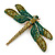 Large Green, Olive Austrian Crystal Dragonfly Brooch/ Pendant With Moving Tail In Antique Gold Metal - 90mm Width - view 7