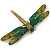 Large Green, Olive Austrian Crystal Dragonfly Brooch/ Pendant With Moving Tail In Antique Gold Metal - 90mm Width - view 3