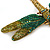 Large Green, Olive Austrian Crystal Dragonfly Brooch/ Pendant With Moving Tail In Antique Gold Metal - 90mm Width - view 4