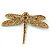 Large Green, Olive Austrian Crystal Dragonfly Brooch/ Pendant With Moving Tail In Antique Gold Metal - 90mm Width - view 6