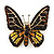 Small Brown, Black, Lemon Yellow, Orange Austrian Crystal 'Monarch' Butterfly Brooch In Gold Plating - 30mm Length