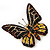 Small Brown, Black, Lemon Yellow, Orange Austrian Crystal 'Monarch' Butterfly Brooch In Gold Plating - 30mm Length - view 2