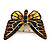 Small Brown, Black, Lemon Yellow, Orange Austrian Crystal 'Monarch' Butterfly Brooch In Gold Plating - 30mm Length - view 3