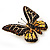 Small Brown, Black, Lemon Yellow, Orange Austrian Crystal 'Monarch' Butterfly Brooch In Gold Plating - 30mm Length - view 5