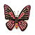 Fuchsia, Pink, Black, Orange Austrian Crystal Butterfly Brooch In Gold Plating - 50mm Length