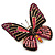 Fuchsia, Pink, Black, Orange Austrian Crystal Butterfly Brooch In Gold Plating - 50mm Length - view 6