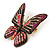 Fuchsia, Pink, Black, Orange Austrian Crystal Butterfly Brooch In Gold Plating - 50mm Length - view 2