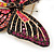 Fuchsia, Pink, Black, Orange Austrian Crystal Butterfly Brooch In Gold Plating - 50mm Length - view 4