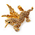 Stunning Austrian Crystal 'Unicorn' Brooch In Antique Gold Tone (AB, Orange, Light Topaz Colours) - 50mm Length - view 4