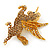 Stunning Austrian Crystal 'Unicorn' Brooch In Antique Gold Tone (AB, Orange, Light Topaz Colours) - 50mm Length - view 2