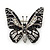 Small Black, Hematite, Clear Austrian Crystal Butterfly Brooch In Rhodium Plating - 30mm Length
