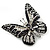 Small Black, Hematite, Clear Austrian Crystal Butterfly Brooch In Rhodium Plating - 30mm Length - view 2