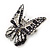 Small Black, Hematite, Clear Austrian Crystal Butterfly Brooch In Rhodium Plating - 30mm Length - view 3