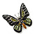 Small Black, Green,Olive, Orange Austrian Crystal Butterfly Brooch In Silver Tone - 30mm Length - view 2