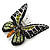 Small Black, Green,Olive, Orange Austrian Crystal Butterfly Brooch In Silver Tone - 30mm Length - view 3