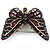 Small Black, Orange, Purple, Lavender Austrian Crystal Butterfly Brooch In Bronze Tone Metal - 30mm Length - view 3