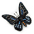 Small Black, Orange, Blue Austrian Crystal 'Monarch' Butterfly Brooch In Black Tone Metal - 30mm Length - view 5