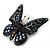 Small Black, Orange, Blue Austrian Crystal 'Monarch' Butterfly Brooch In Black Tone Metal - 30mm Length - view 2