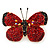 Tiny Red Swarovski Crystal Butterfly Brooch In Gold Plating - 25mm Across