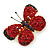 Tiny Red Swarovski Crystal Butterfly Brooch In Gold Plating - 25mm Across - view 2