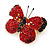 Tiny Red Swarovski Crystal Butterfly Brooch In Gold Plating - 25mm Across - view 3