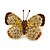 Tiny Clear, Orange, Brown, Lemon Yellow Pave Set Swarovski Crystal Butterfly Pin In Gold Tone - 25mm Across