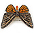 Black, Orange Austrian Crystal 'Tiger' Butterfly Brooch In Gold Plating - 50mm Length - view 3