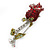Small Red, Green Austrian Crystal 'Rose' Brooch In Rhodium Plating - 43mm L - view 5