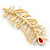 Large Exotic Clear Crystal, Red Cz 'Feather' Brooch In Gold Plating - 95mm Length - view 5