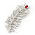 Large Exotic Clear Crystal, Red Cz 'Feather' Brooch In Rhodium Plating - 95mm Length - view 5