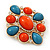 Coral/ Turquoise Coloured Acrylic Stone Corsage Brooch In Gold Plating - 55mm Across - view 2