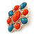 Coral/ Turquoise Coloured Acrylic Stone Corsage Brooch In Gold Plating - 55mm Across - view 3
