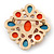 Coral/ Turquoise Coloured Acrylic Stone Corsage Brooch In Gold Plating - 55mm Across - view 5