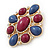 Cobalt Blue/ Violet Acrylic Stone Corsage Brooch In Gold Plating - 55mm Across - view 2