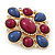 Cobalt Blue/ Violet Acrylic Stone Corsage Brooch In Gold Plating - 55mm Across - view 3
