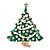 Vintage Inspired Holly Jolly Clear Crystal Christmas Tree Brooch In Gold Plating - 55mm Length