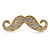 Quirky Clear Austrian Crystal Moustache Brooch In Gold Plating - 50mm Length