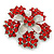 Bright Red Crystal Flower Brooch In Rhodium Plating - 45mm Diameter - view 2