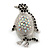 Black/ AB Crystal 'Penguin' Brooch In Silver Tone Metal - 40mm Length - view 5