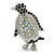 Black/ AB Crystal 'Penguin' Brooch In Silver Tone Metal - 40mm Length