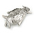 Black/ AB Crystal 'Penguin' Brooch In Silver Tone Metal - 40mm Length - view 4