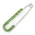 Classic Large Light Green Austrian Crystal Safety Pin Brooch In Rhodium Plating - 75mm Length - view 5
