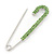 Classic Large Light Green Austrian Crystal Safety Pin Brooch In Rhodium Plating - 75mm Length - view 2