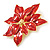 Christmas Bright Red Enamel Poinsettia Holiday Brooch In Gold Plating - 55mm - view 2