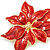 Christmas Bright Red Enamel Poinsettia Holiday Brooch In Gold Plating - 55mm - view 3