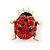 Tiny Red, Black Austrian Crystal Ladybug Brooch In Gold Plating - 20mm Length - view 2